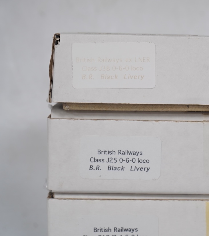 Three boxed Union Mills Models N gauge railway BR locomotives; a Class J38, 65929, a Class J25, 65685, and a Class B12/3, 61546. Condition - good.